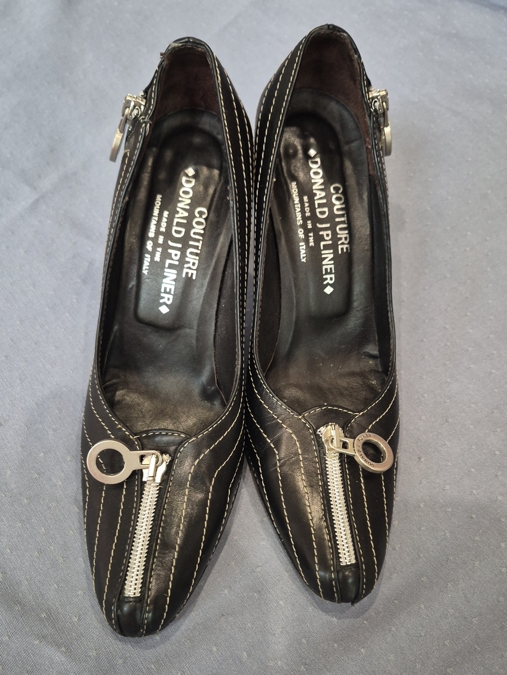 Donald J. Pliner Couture Made In Italy Black Leather Zip Accent Women's Heels